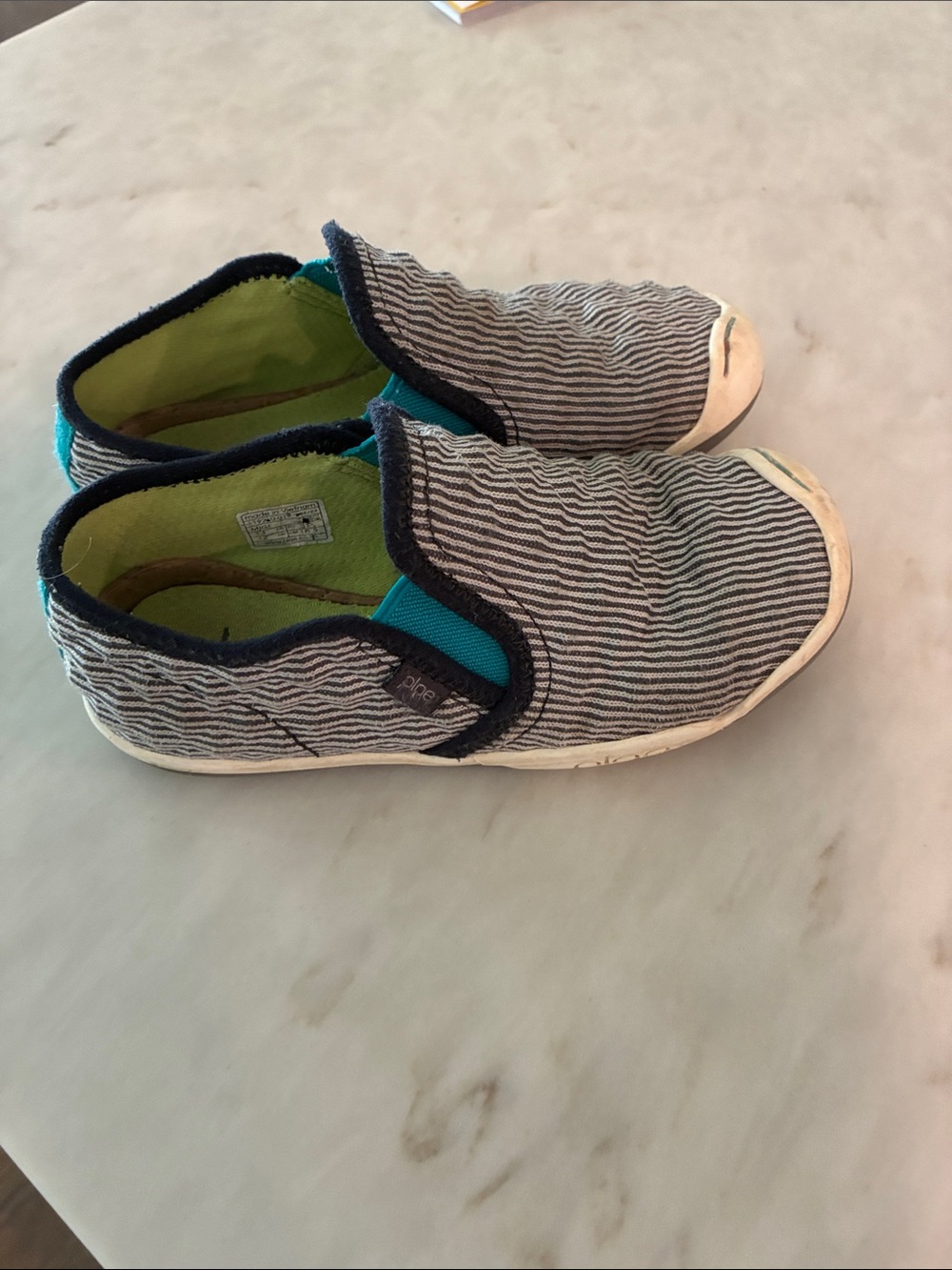 PLAE Kids Slip-On Sneakers in Navy Stripe with Teal and Lime
